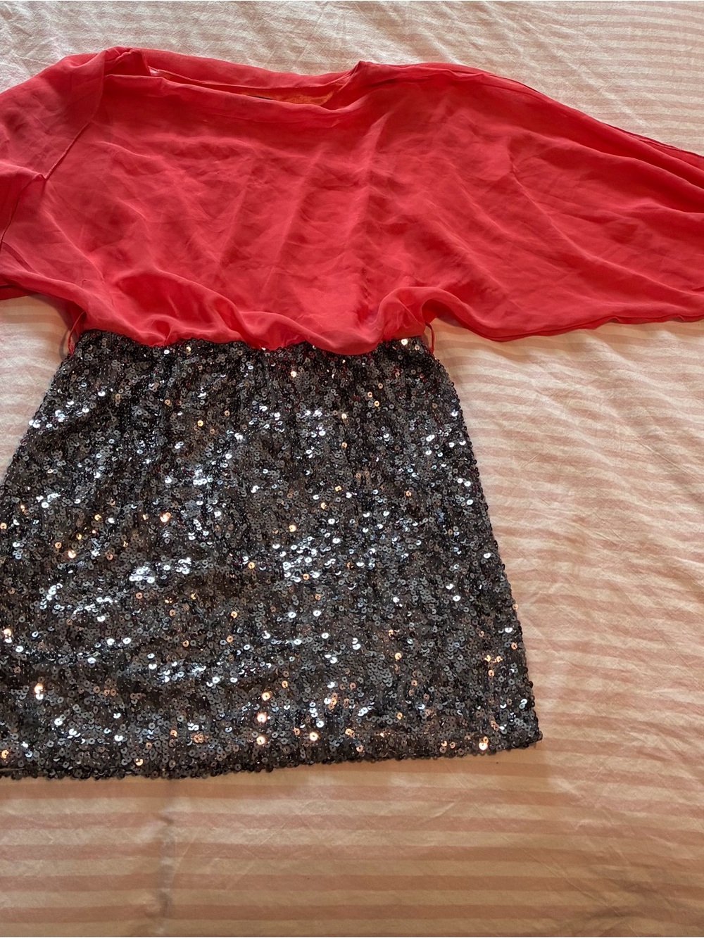 Women’s Sequin Mini Dress in Coral and Silver